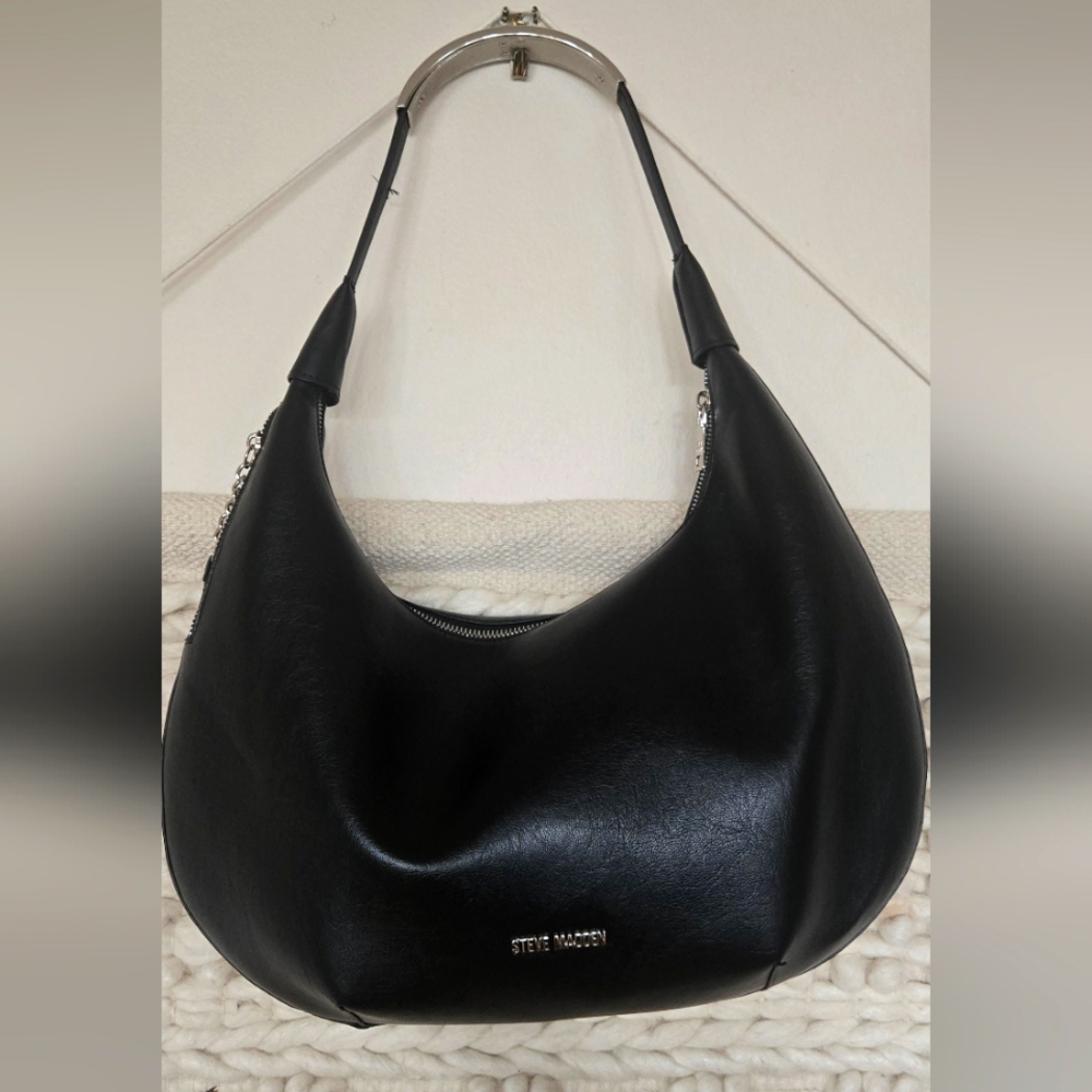 Steve Madden Black Vegan Leather Shoulder Bag - Medium